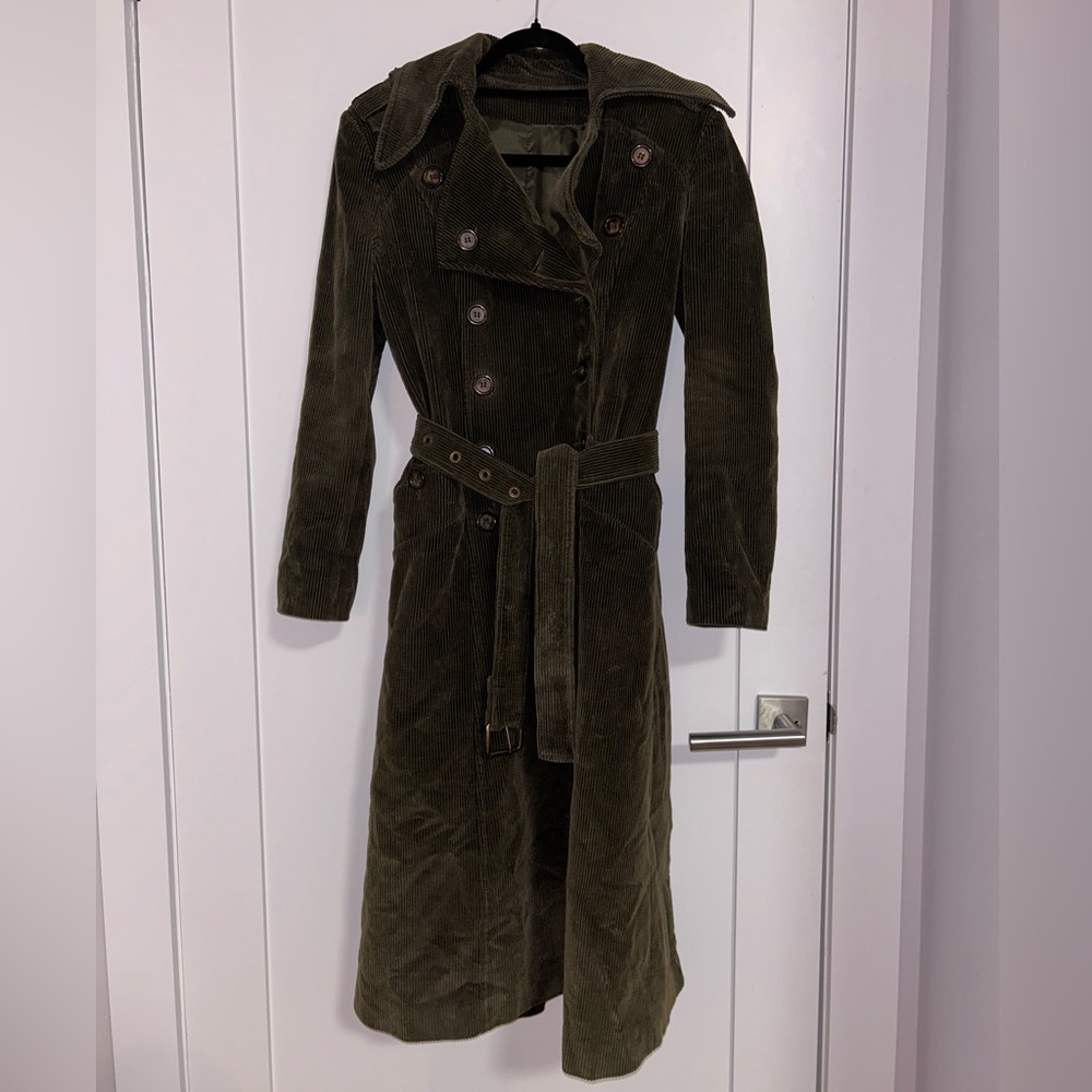 Army Green Corduroy Trench Coat